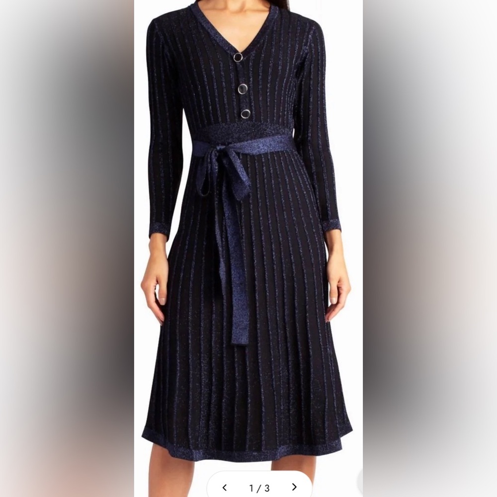 Nicole Miller Navy Long Sleeve Dress with Belt